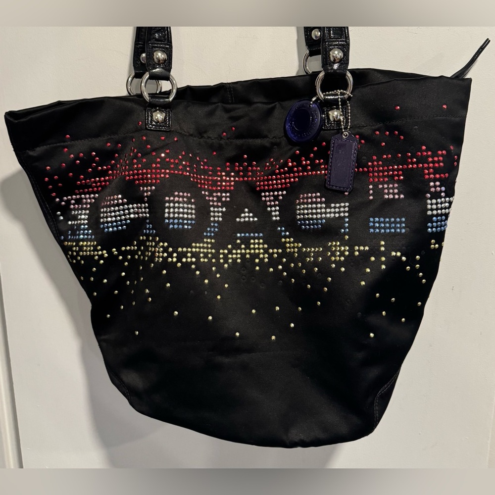 Coach Special Rhinestone Sateen purse Poppy Tote purse shoulder bag black bling